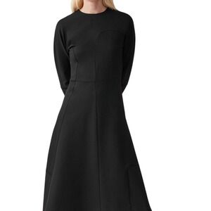 COS Black Panelled Long Sleeve A-Line Dress US 10 Ponte Minimalist Career LBD